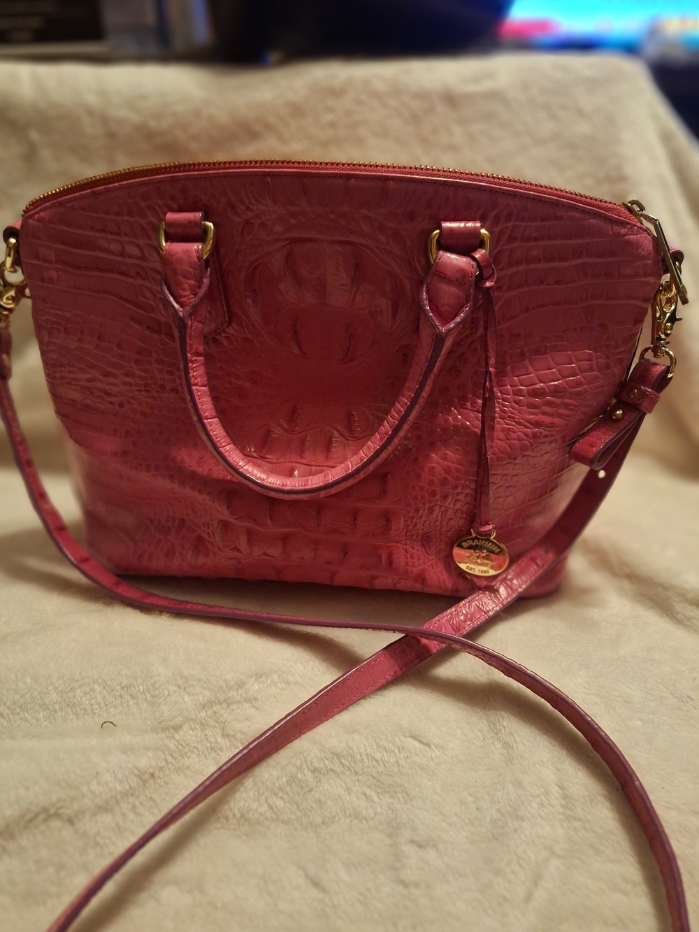 Brahmin Duxbury Dusty Rose Croc-Embossed Satchel with Detachable Strap
